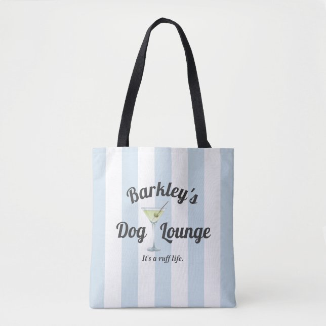 Funny Blue Stripes Personalised Dog Lounge Tote Bag (Front)