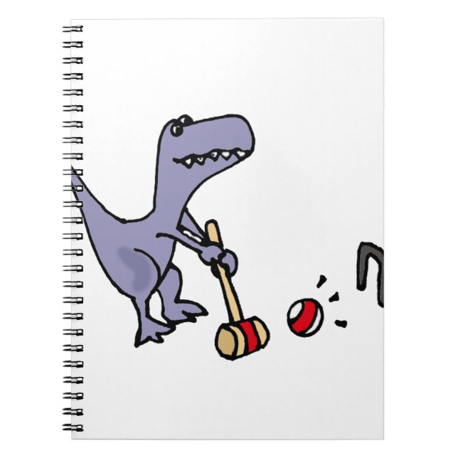 Funny Blue T-Rex Dinosaur Playing Croquet Notebook (Front)