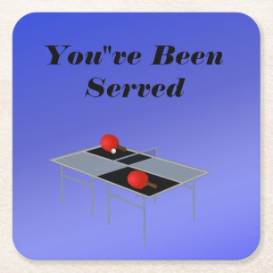 Funny Blue Table Tennis, Square Paper Coaster