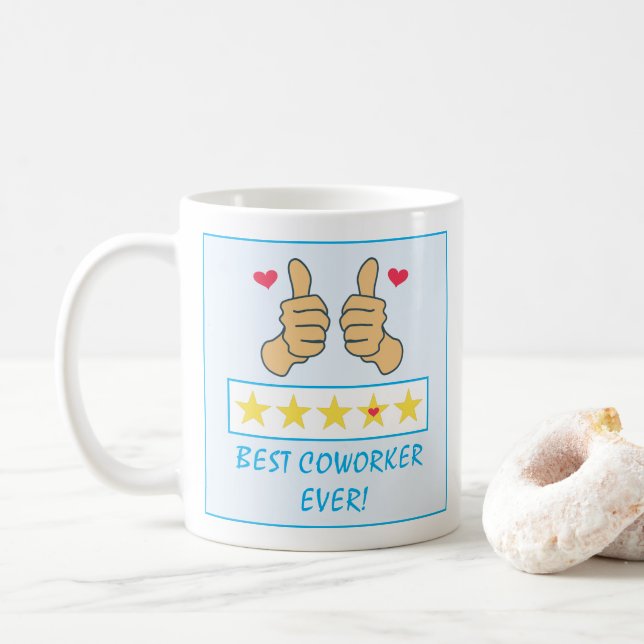 Funny Blue Thumbs Up Best Coworker Ever Coffee Mug (With Donut)