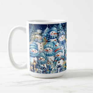 Funny Blue Watercolor Snowman Family Coffee Mug