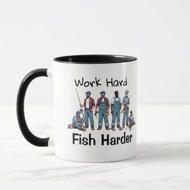 FUNNY Blue/White ''FISH HARDER'' Mug (Left)