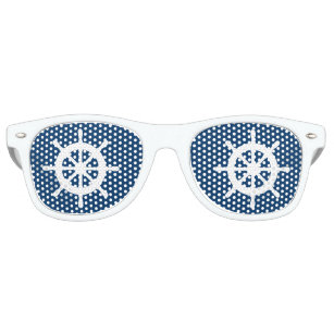 Funny blue white nautical ship wheel party shades