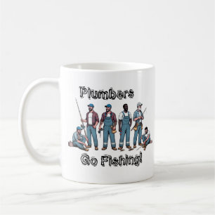 FUNNY BLUE/WHITE ''Plumbers Go Fishing'' Coffee Mug