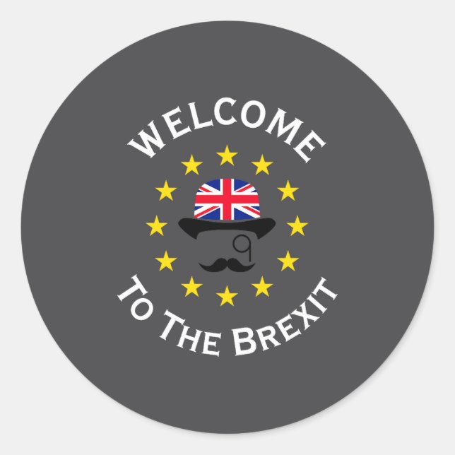 Funny Blue Yellow European Union Welcome To Brexit Classic Round Sticker (Front)