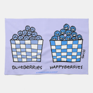 Funny Blueberries Cartoon Art Blueberry Kitchen Tea Towel