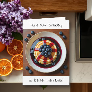 Funny Blueberry Pancakes Pun   Happy Birthday Card