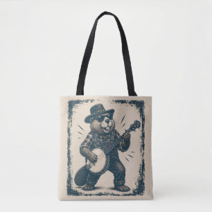 Funny Bluegrass Beaver Vintage Country Music Art Tote Bag
