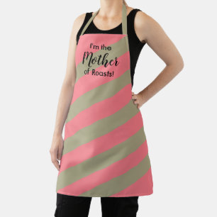 Funny Blush Pink and Sage Green Striped Apron