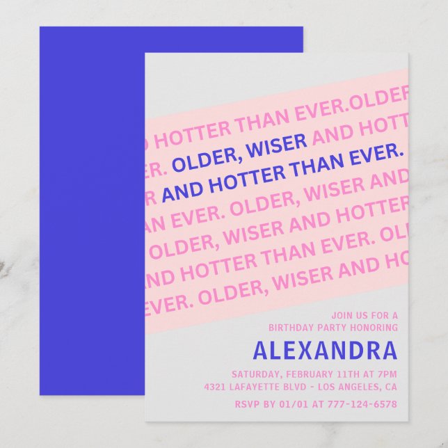 Funny Blush Pink Older Wiser 91st birthday Invitation (Front/Back)