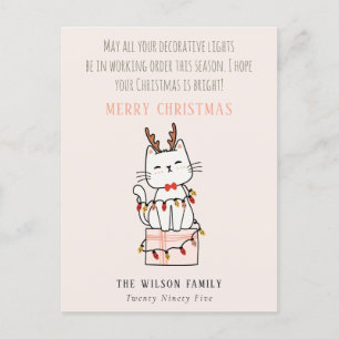 Funny Blush Tangled Working Christmas Lights Cat Holiday Postcard