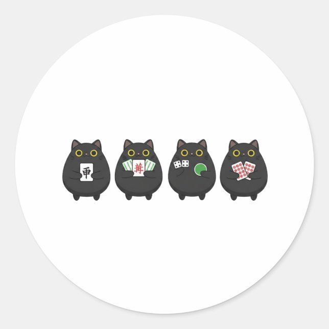 Funny Board Game Night , Mahjong Black Cat Classic Round Sticker (Front)