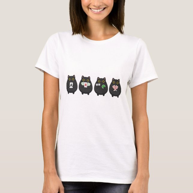 Funny Board Game Night , Mahjong Black Cat T-Shirt (Front)