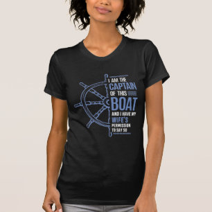 Funny Boat Captain Husband Wifes Permission T-Shirt