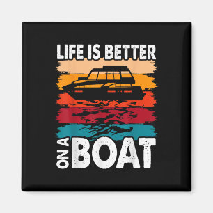 Funny Boating Retro Life Better On A Boat Captain  Magnet