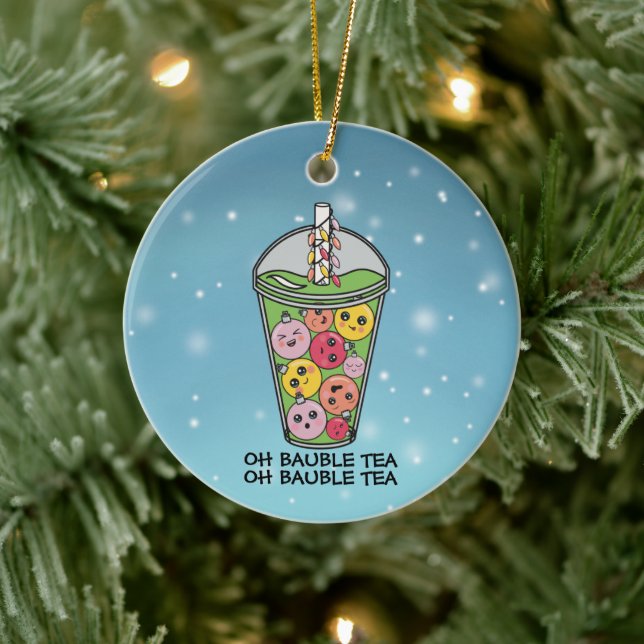 Funny Boba Bubble Tea Ceramic Ornament (Tree)
