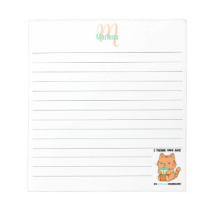 Funny boba bubble tea kitten personalised lined notepad