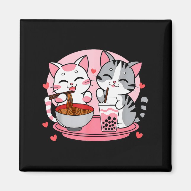 Funny Boba Ramen Cats Kawaii Anime Japan Cute Neko Magnet (Front)