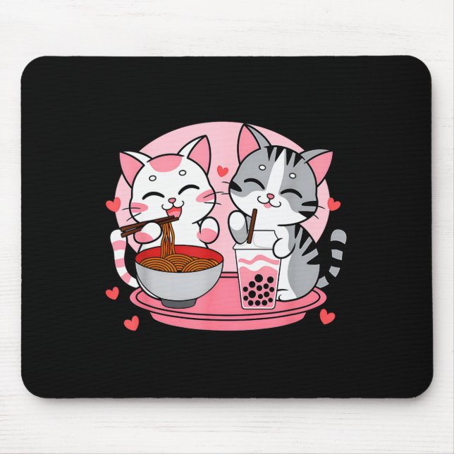 Funny Boba Ramen Cats Kawaii Anime Japan Cute Neko Mouse Pad (Front)