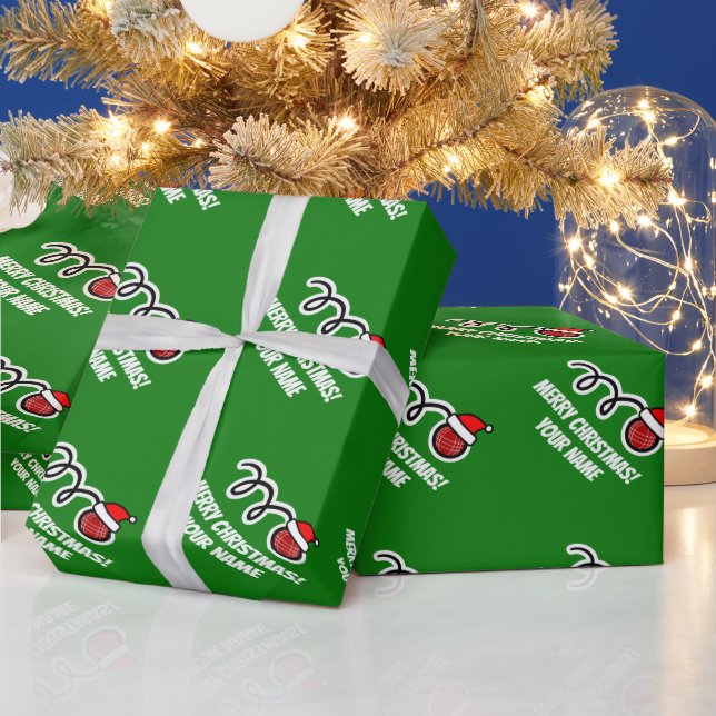 Funny bocce ball with Santa hat Christmas Wrapping Paper (Holidays)
