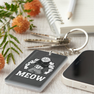 Funny bodybuilder cat showing off massive muscles key ring