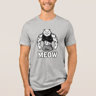 Funny bodybuilder cat showing off massive muscles Tri-Blend shirt