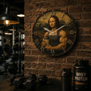 Funny Bodybuilder Mona Lisa Gym Queen Renaissance Large Clock