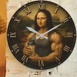 Funny Bodybuilder Mona Lisa Gym Queen Renaissance Large Clock