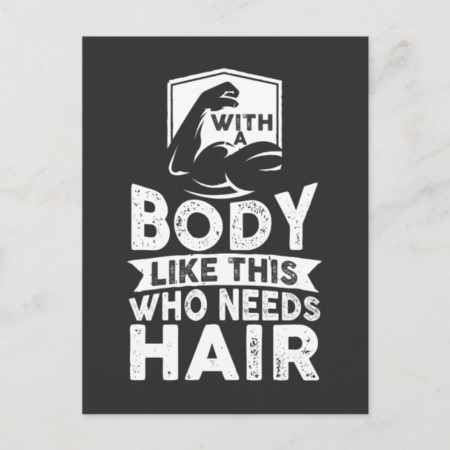 Funny Bodybuilder No Hair Bald Head Athlete Postcard (Front)