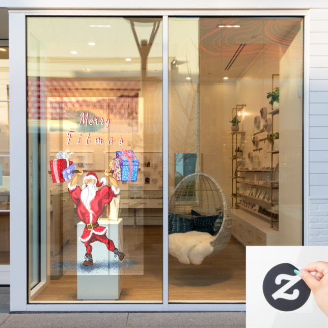 Funny Bodybuilder Santa Claus with Christmas Gifts (Store Window)