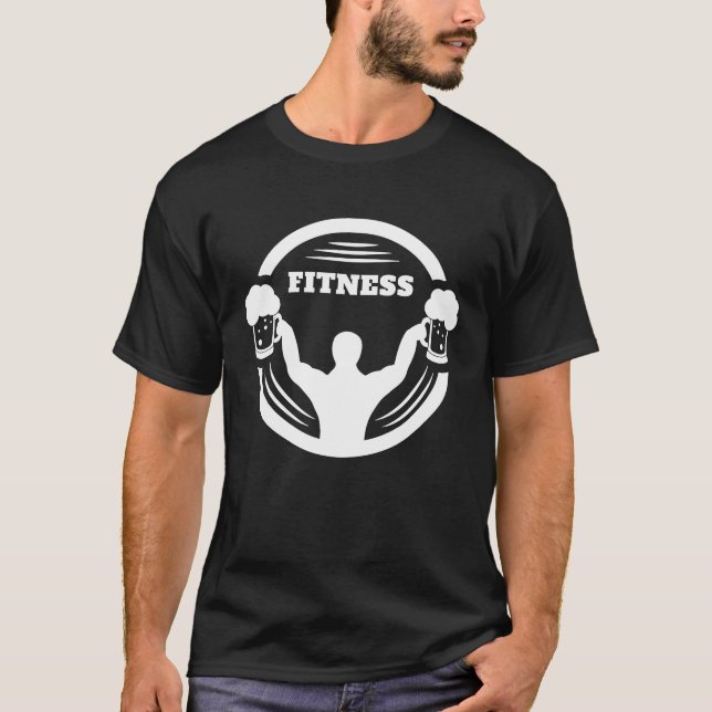 Funny bodybuilder with beer in the hand weightlift T-Shirt (Front)