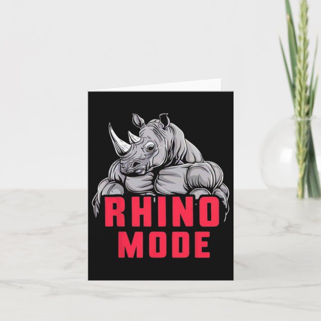 Funny Bodybuilding Rhino Mode Workout Fitness Gym  Card (Front)