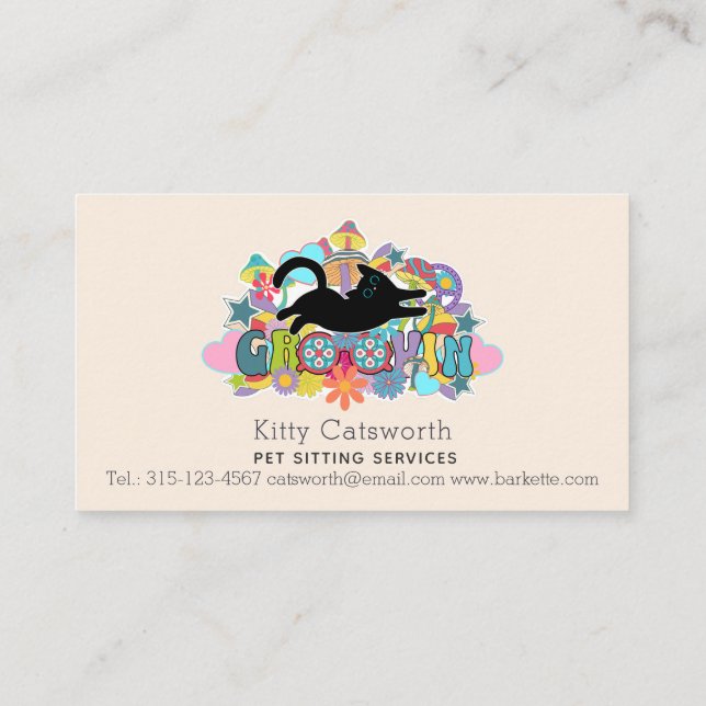 Funny Boho Hippie Retro Pet Sitting Service Business Card (Back)