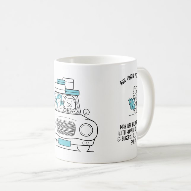 Funny Bon Voyage Gift Personalised Travelling Man Coffee Mug (Front Right)