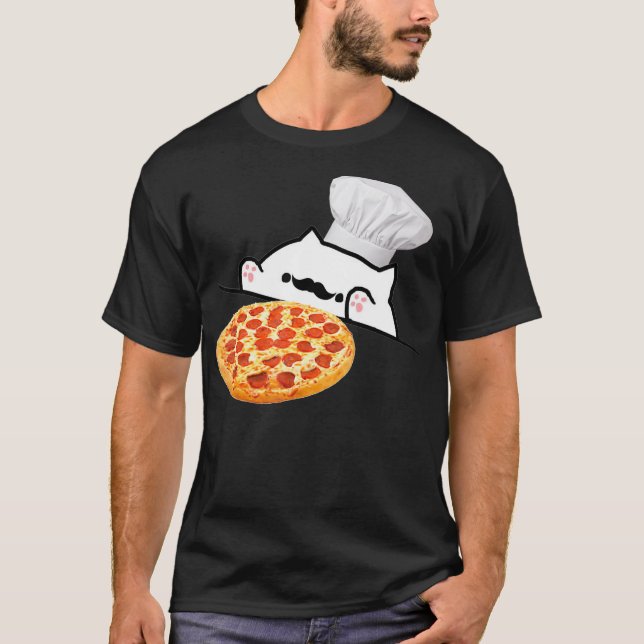 Funny Bongo Cat Pizza Chef Dank Memes T-Shirt (Front)