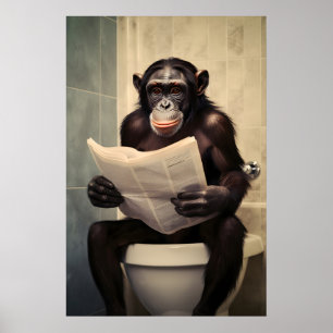 Funny Bonobo Ape Bathroom Print Toilet Wall Art