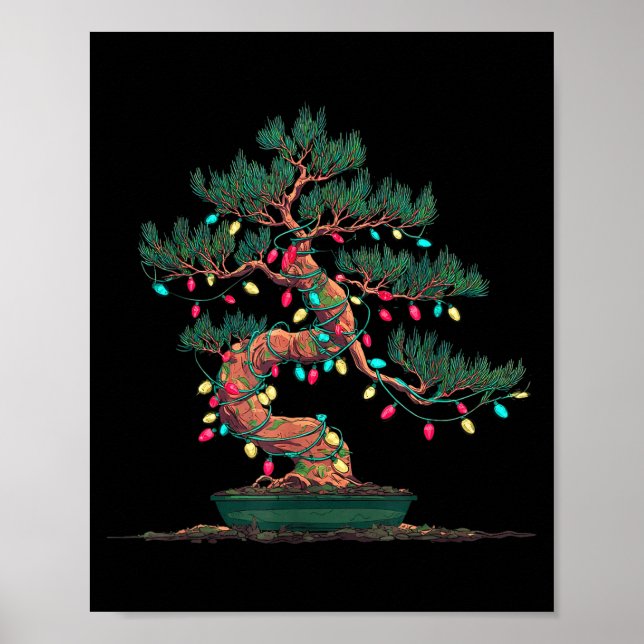 Funny Bonsai Tree Christmas Graphics Lights Lover  Poster (Front)