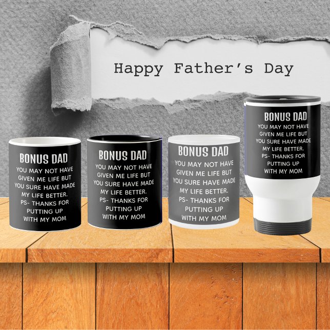 Funny Bonus Dad Appreciation Black Coffee Mug (Funny Bonus Dad Appreciation Black Coffee Mugs)
