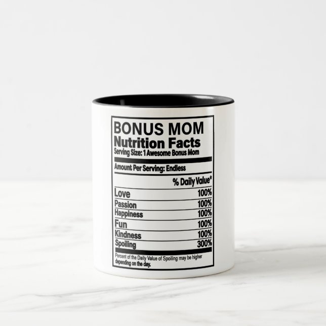 Funny Bonus Mum Nutrition Facts Two-Tone Coffee Mug (Center)