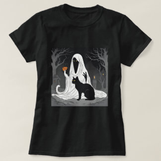 Funny Boo Ghost Black Cat Halloween Spooky 2024 T-Shirt