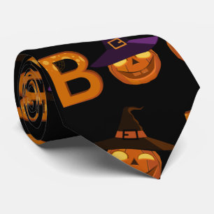 Funny Boo Halloween Pumpkin Illustration    Tie