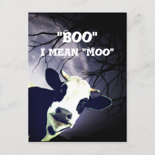 Funny Boo I mean Moo Cow Moon Halloween Card