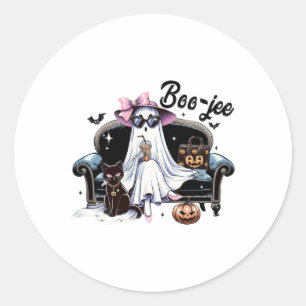 Funny Boo Jee Ghost Halloween Boo Jee Ghost Spooky Classic Round Sticker