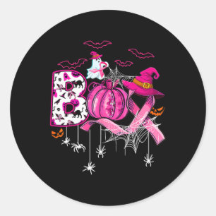 Funny Boo Pumpkin Witch Pink Ribbon Breast Cancer Classic Round Sticker