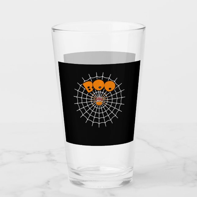Funny Boo Spider Web Halloween Long Sleeve Glass (Front)