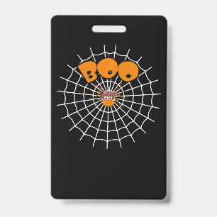 Funny Boo Spider Web Halloween Long Sleeve ID Badge