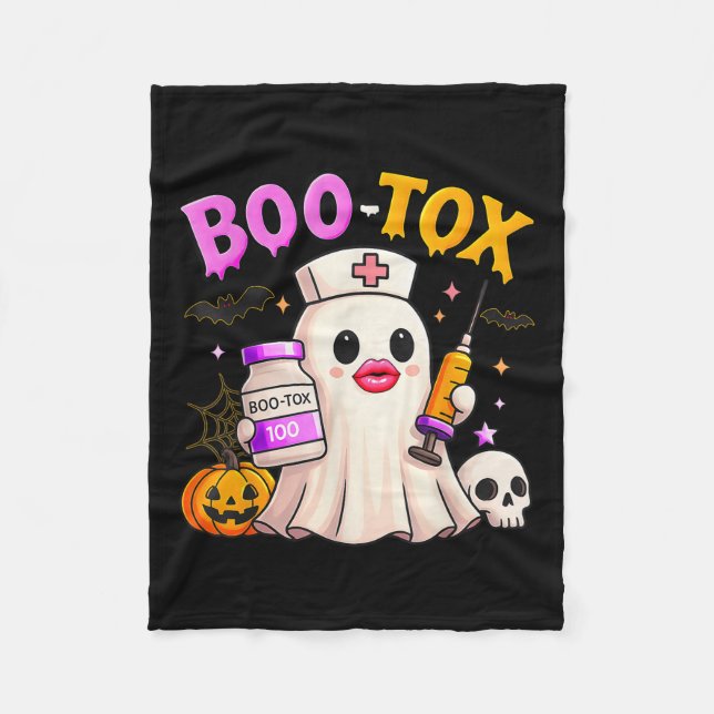 Funny Boo Tox Aesthetic Nurse Ghost Skull Pumpkin  Fleece Blanket (Front)