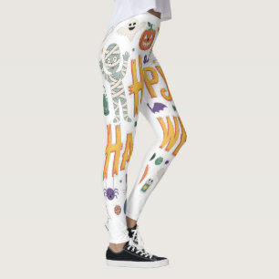 Funny Boo Witch Spiders Pumpkins Happy Halloween Leggings