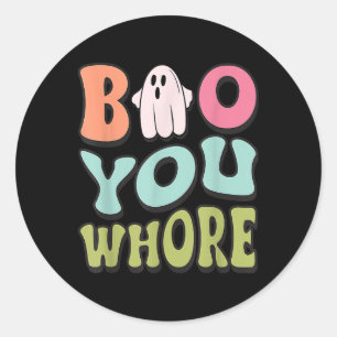 Funny Boo You Funny Groovy Halloween Cute Ghost Classic Round Sticker