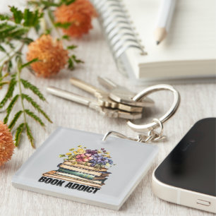 Funny book addict word art  key ring